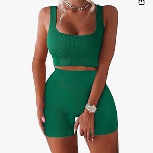 Amazon Women's Green Bike Shorts Set